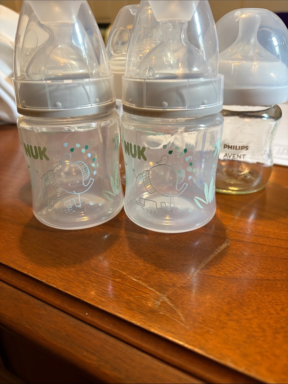 Baby Bottle Set with Mint Elephant Design - Clear/Mint